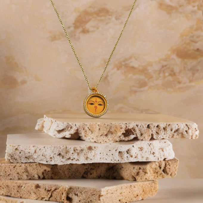 Manjushri Thangka Pendant with Cubic Zirconia & Brass