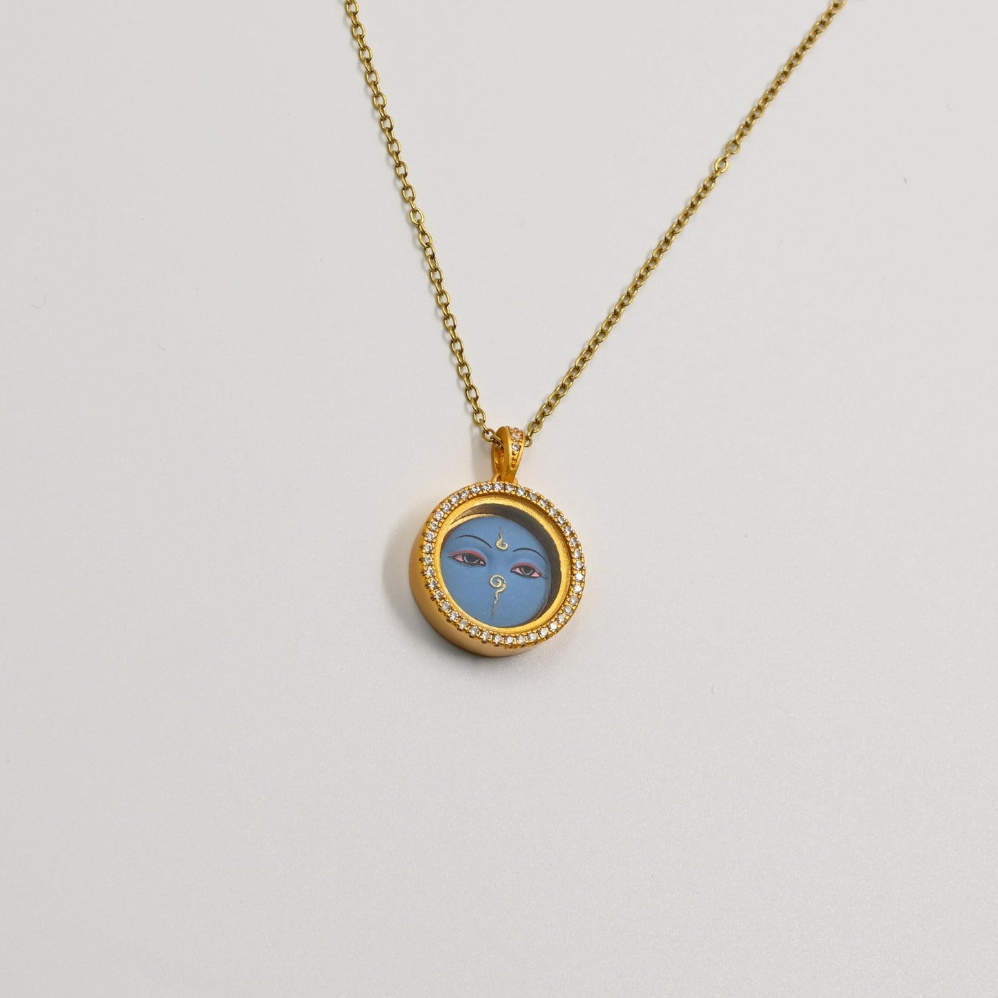 Medicine Buddha Healing Eye Thangka Pendant with Cubic Zirconia & Brass