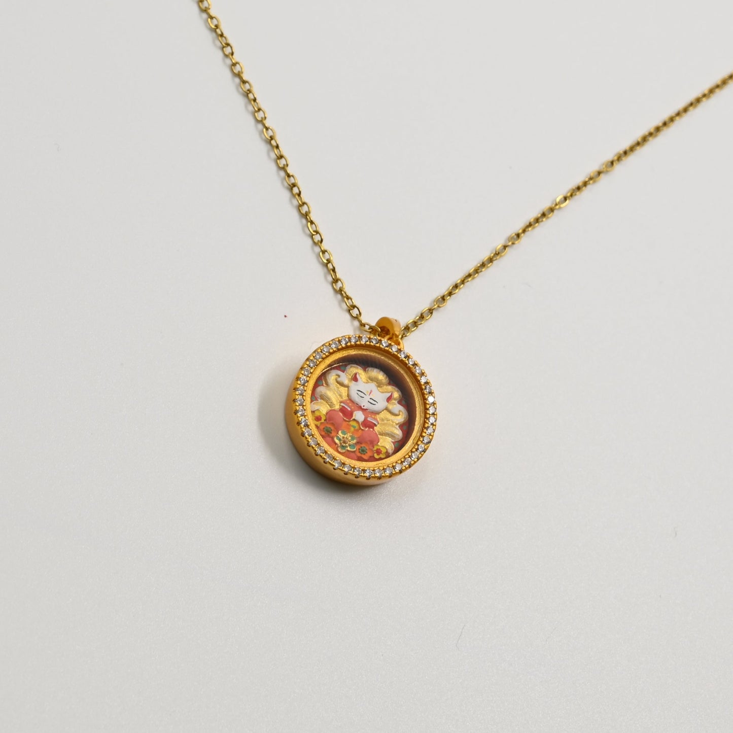 Changli Fox Spirit Thangka Pendant with Cubic Zirconia & Brass