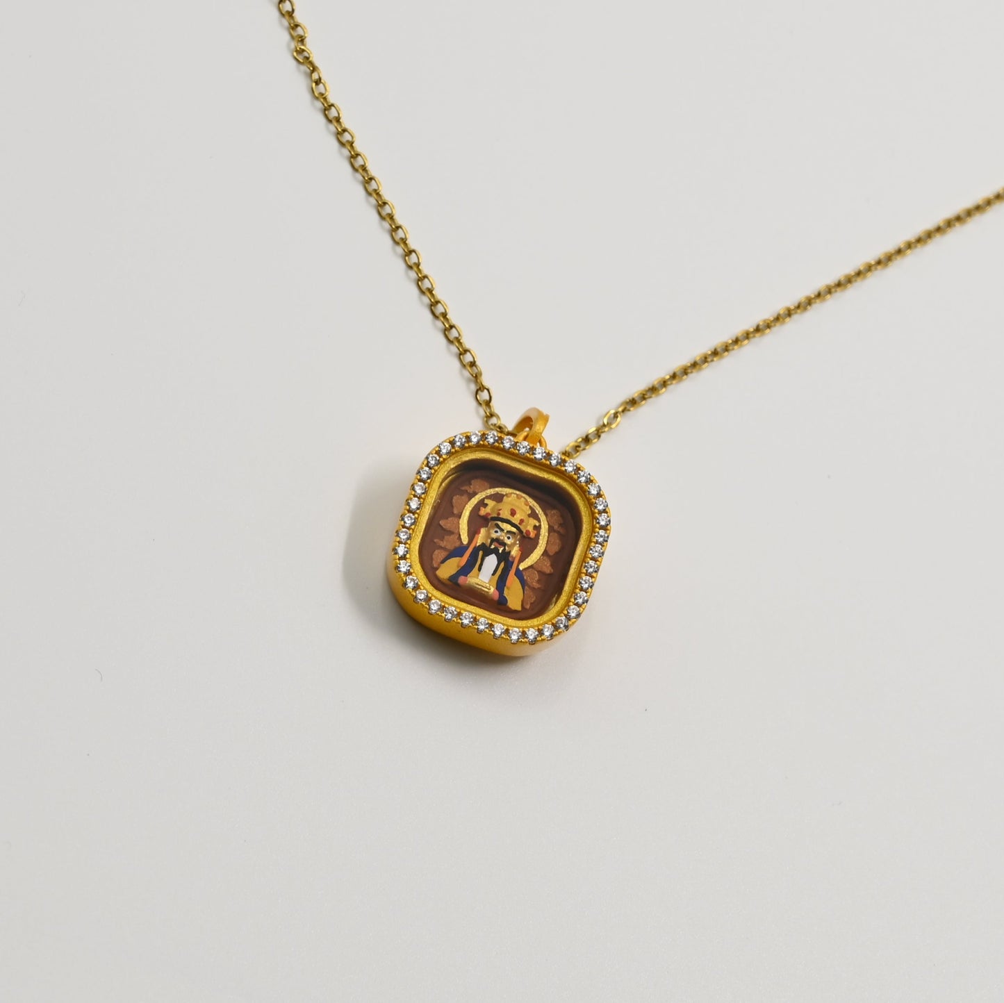 Wu Ye (Dragon King’s Son) Thangka Pendant with Cubic Zirconia & Brass