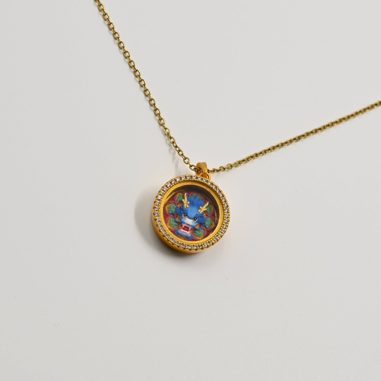 Blessing Dragon Thangka Pendant with Cubic Zirconia & Brass