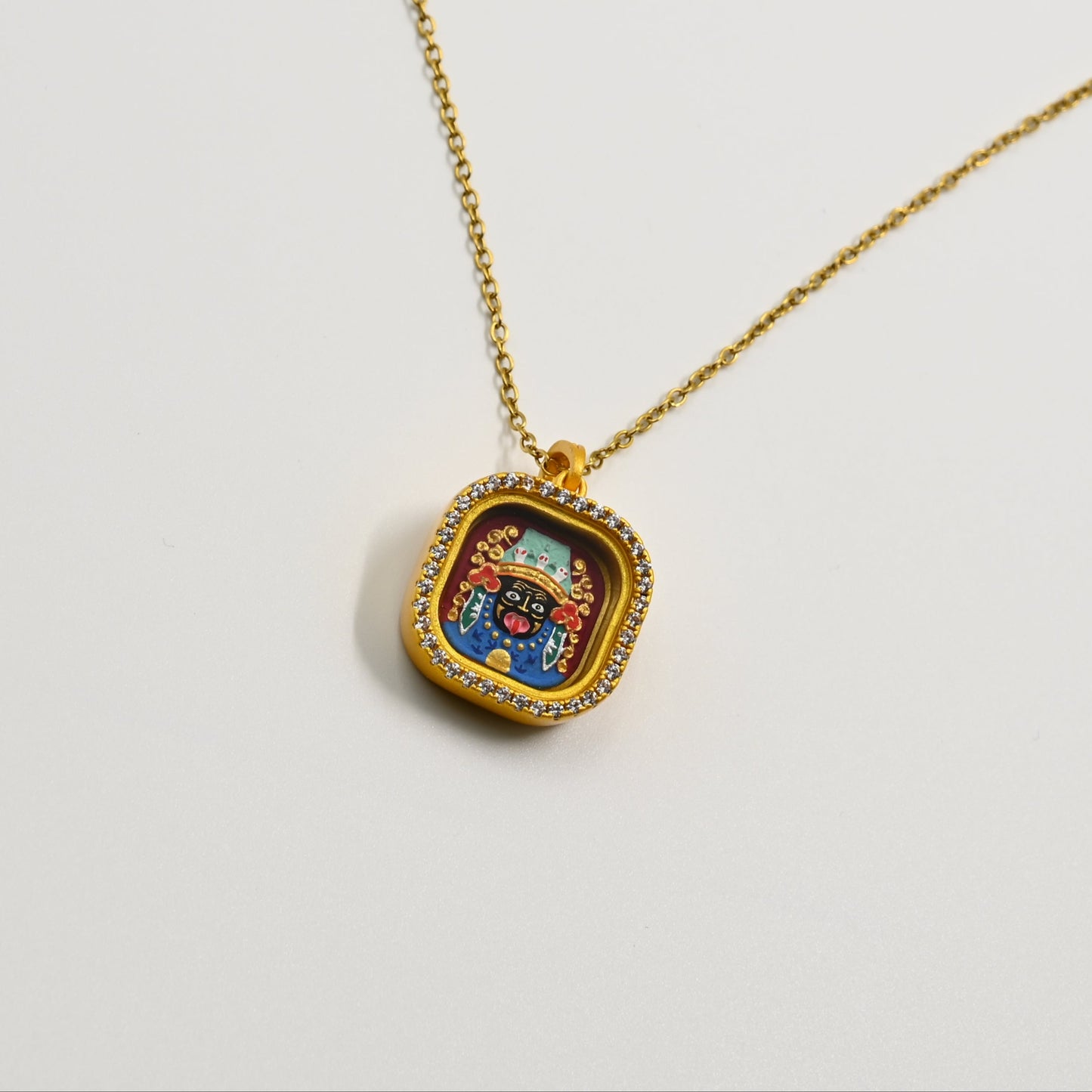 Zakiram Guardian Thangka Pendant with Cubic Zirconia & Brass